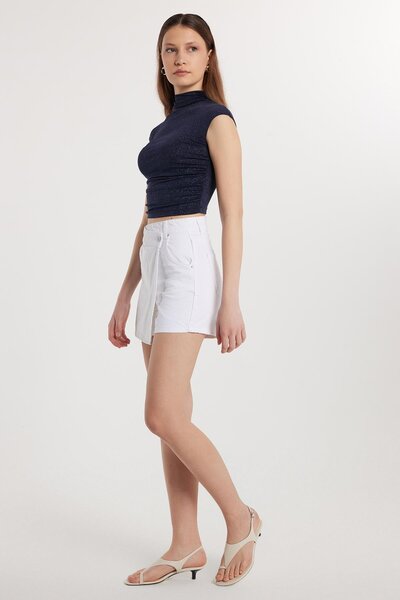 Tudors Kadın Slim Fit Dar Kesim Çift Cepli Beyaz Şort Etek