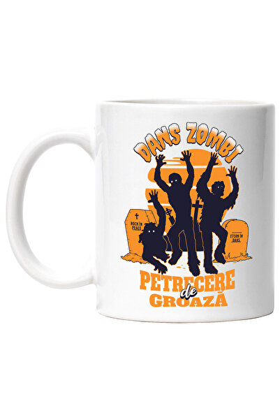 StoryGift Romania Cana Dans Zombi, Petrecere De Groaza In Cimitir, 330ml, Ceramic Cu Maner Alb, Cu Mane,stg