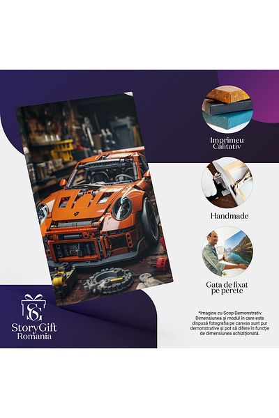 StoryGift Romania Canvas Painting 40 x 25CM Porsche 911 Lego Car Model Luxury Car in Garage, STG