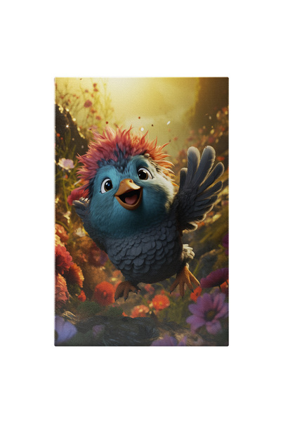 StoryGift Romania Tablou Canvas: Little Bird Blue, O Pasare Micuta Albastra Cu Parul Roz Zboara Printre Florile