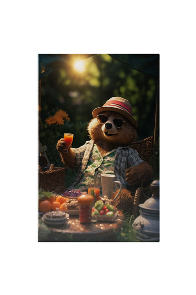 StoryGift Romania Tablou Canvas: Imaginea Unui Urs Stand La Soare Cu Un Pahar...