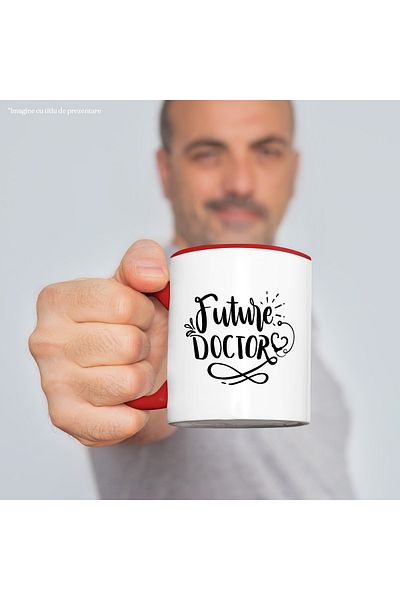 StoryGift Romania Mug with the text "Future doctor" - future doctor saves lives with Red Handle, With Handle, STG