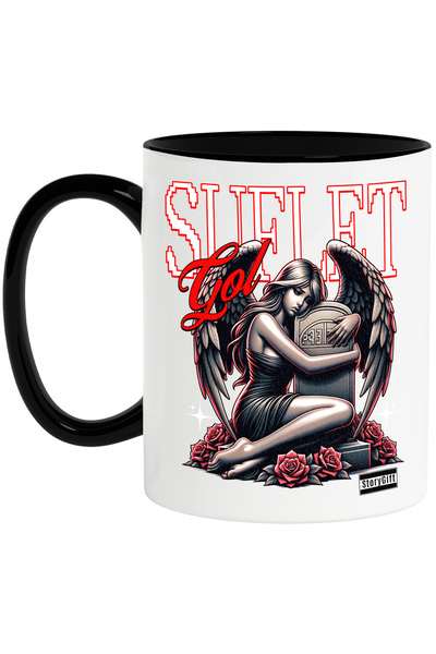 StoryGift Romania Cana Fata Inger In Doliu Mormant Suflet Gol, 330ml, Ceramic...