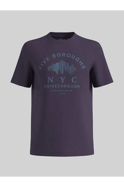 s.Oliver Men's Crew Neck T-shirt, Cotton, Regular Fit, Purple, S