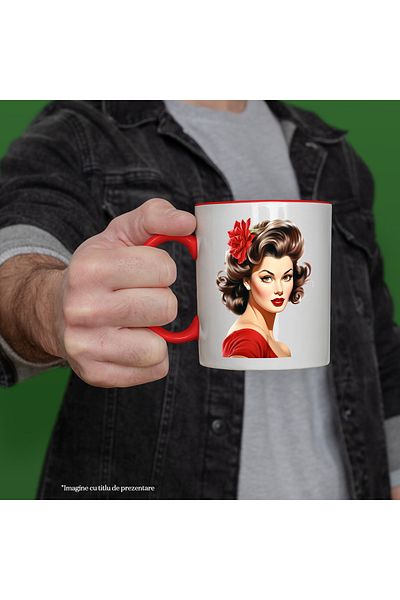 StoryGift Romania Mug with a beautiful woman, illustration, retro style, old, old fashioned, village hair, With ,STG