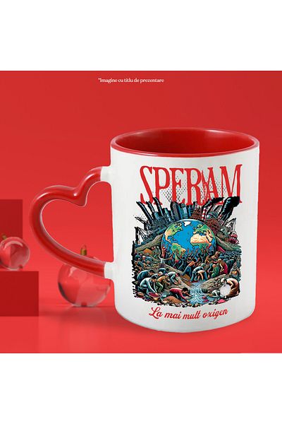 StoryGift Romania Mug planet dies pollution, oxygen hope, 330ml, Ceramic with Red Heart Handle, With, STG
