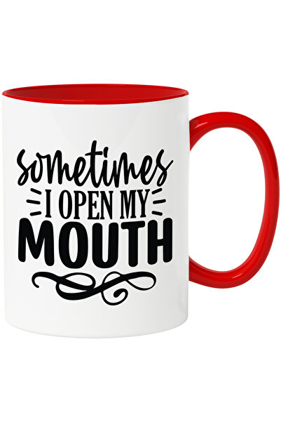 StoryGift Romania Cana Cu Mesajul "uneori Deschid Gura" - Vorbit Fara Rost Cu Maner Rosu, Cu Maner Rosu,stg