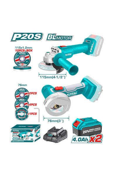TOTAL Rocket set with side head rocket on battery and 20v disc set