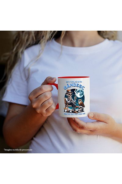 StoryGift Romania Skeleton Mug in Smoking Costume, Full Moon, 330ml, Ceramic with Red Handle, With ,STG