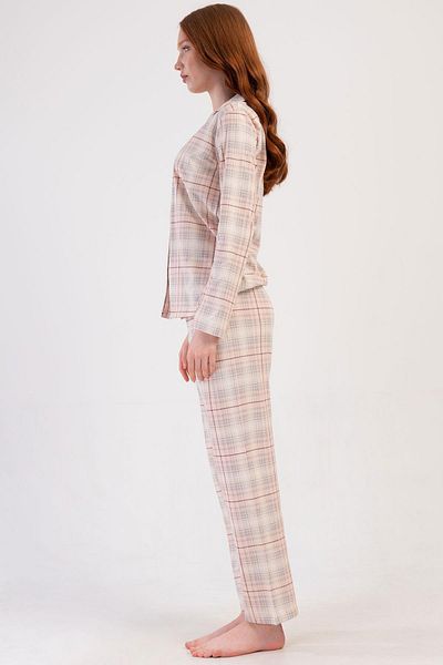 VİENETTA Women Shirt Collar Front Buttoned Long Sleeve Salmon Pajamas Set C0T3N0O014