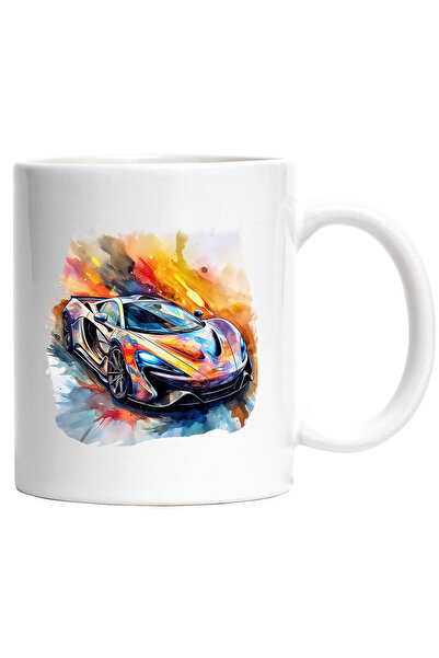 StoryGift Romania Cana Cu Masina Sport, Lux, Ilustratie Acuarela, Faruri, Mul...