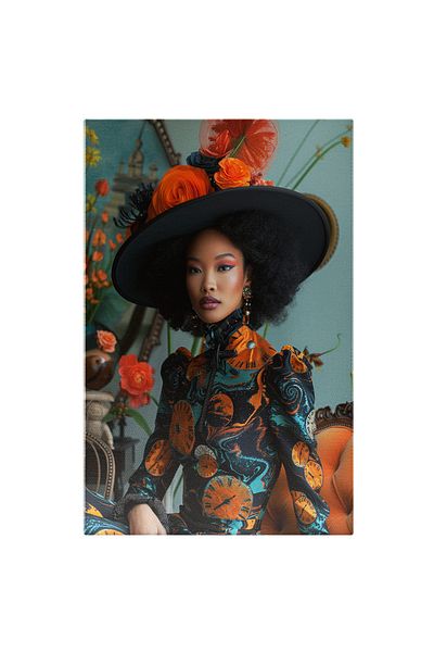 StoryGift Romania Tablou Canvas Armonie Haute Couture Și Farmec Avangardist Al Doamnei Cu Pălărie Și Rochie Cu Ce