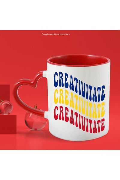 StoryGift Romania Mug The Word Creativity, in the Colors of the Romanian Flag, Red, Yellow, Blue, with ,STG.