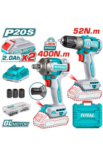 TOTAL 20V battery drill set with tire tightening drill