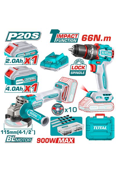 TOTAL 20V battery drill and screwdriver set