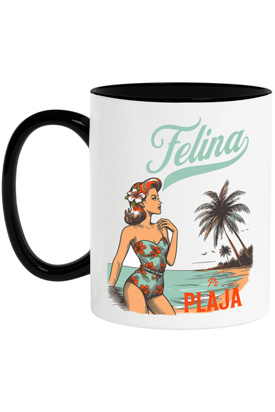 StoryGift Romania Cana Fata Retro Text Felina Pe Plaja Vacanta, 330ml, Cerami...