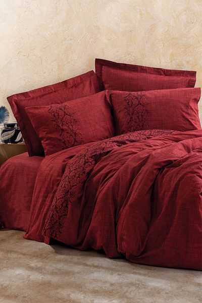 Cotton Box Plain Double Duvet Cover Set Sooty Claret Red
