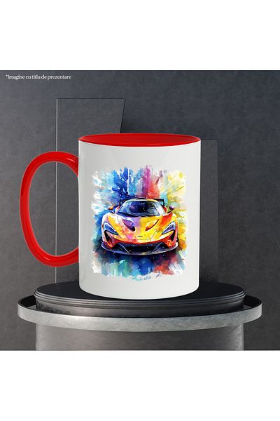 StoryGift Romania Sports Car Mug, Watercolor, Speed, Luxury, Multicolor 330 ml, Ceramic with Hand, With ,STG