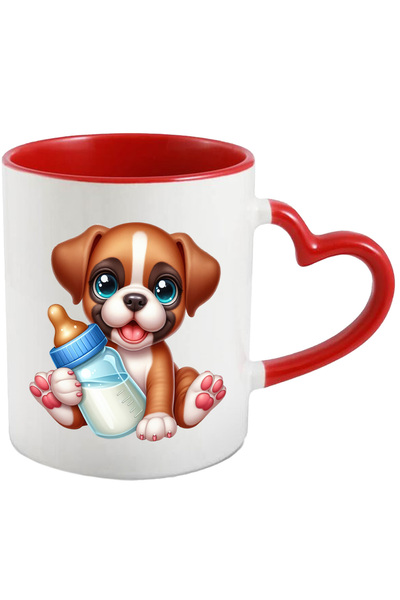 StoryGift Romania Cana Cu Un Catelus Vesel Si Jucaus Care Tine Un Biberon | Ilustratie | Lapte | G, Cu ,stg