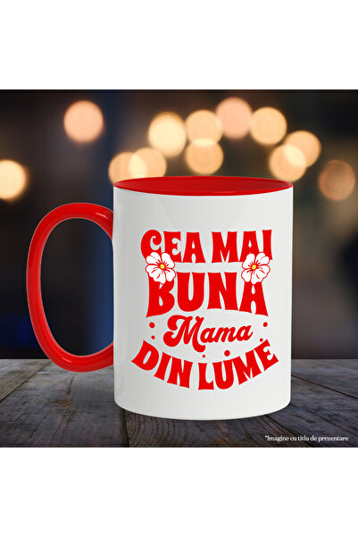 StoryGift Romania Best-Mother Mug, mom, daughter family, 330ml, Ceramic with Red Handle, With Ro Handle, STG