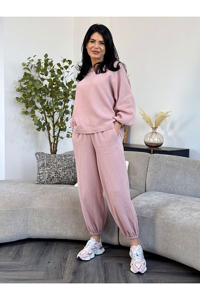 RAMONA BADESCU EXCLUSIVE Muslin Women's Costume - Loose Blouse and Long Pants with Elastic
