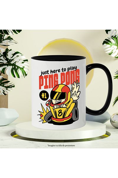 StoryGift Romania Mug With Message In English Just Here To Play Ping Pong, Race, Helmet, Multicolor 3, With