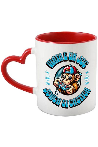 StoryGift Romania Mug With Monkey With Cap Video Games Hobby Gamer Text In Romanian Vi, With