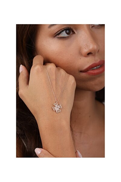 Kolyecik Altın Telkari Kalpli Yonca Kolye