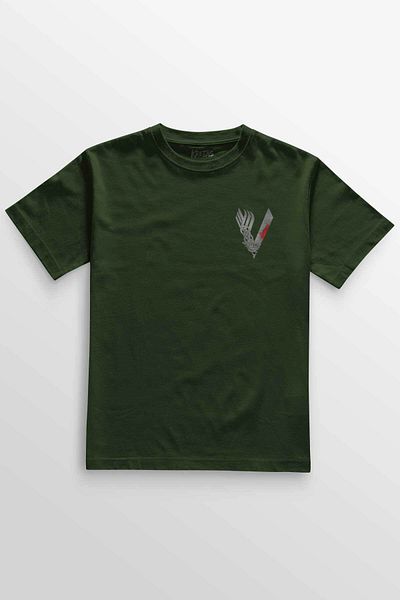 Kretas Μπλουζάκι Unisex Χακί The Vikings Vikings Logo Γκρι μπλουζάκι με μίνιμαλ μπροστινό τύπωμα