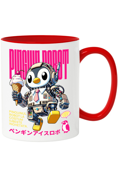 StoryGift Romania Cana Pinguinul Robot Iubeste Inghetata, 330ml, Ceramic Cu M...
