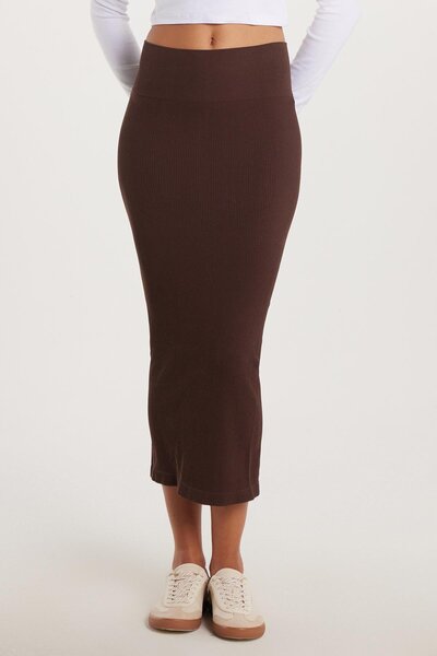 Tudors Women's Slim Fit Cotton Plain Long Brown Skirt