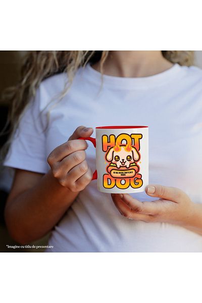 StoryGift Romania Dog Mug Hot Dog on Fire, Dog Lovers, 330ml, Ceramic with Red Handle, With M,STG