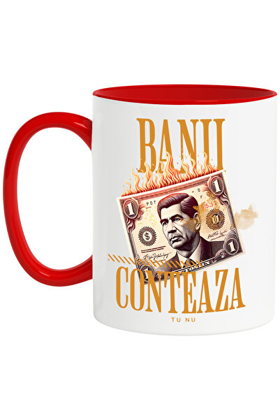 StoryGift Romania Cana Banii Conteaza Tu Nu, Bancnota Dolar In Flacari, 330ml, Ceramic Cu Maner Ro, Cu ,stg