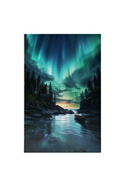 StoryGift Romania Tablou Canvas: Aurora Boreală Deasupra Pădurii- Peisaje Și Natură Pictura Digitala