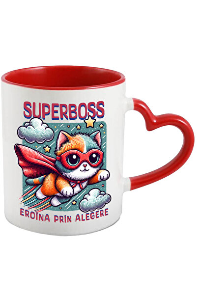 StoryGift Romania Cana Super Boss ,supererou, Eroina Prin Alegere, 330ml, Ceramica Cu Maner Inima , Cu ,stg