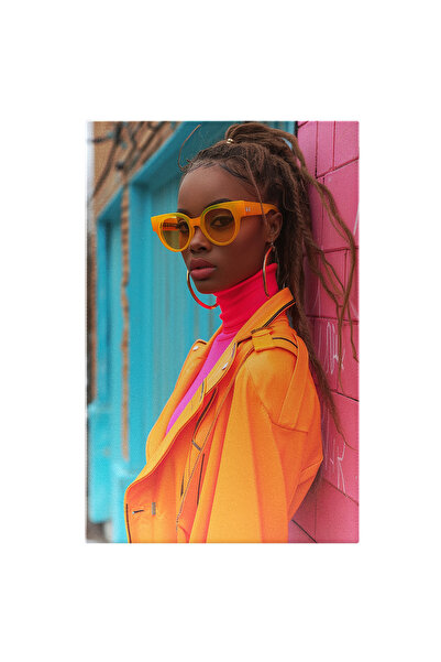 StoryGift Romania Tablou Canvas Creola Cu Ochelari Galbeni Si Bluza Roz Cu Ce...