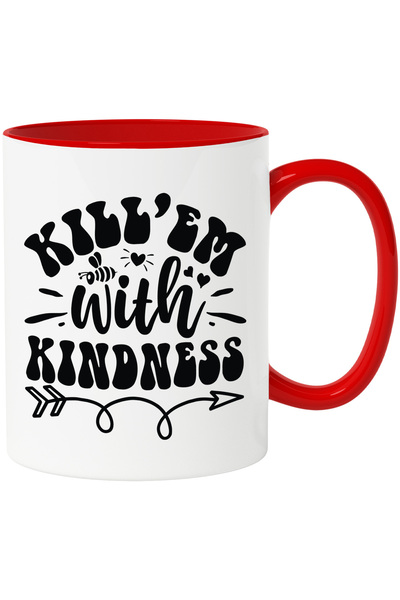 StoryGift Romania Cana Cu O Albina Si Inimioare Cu Textul "uc*de-i Cu Bunatate" Cu Maner Rosu, Cu Maner,stg