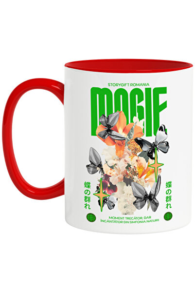 StoryGift Romania Cana Magie, 330ml, Ceramic Cu Maner Rosu, Cu Maner Rosu Stg ,stg ,stg