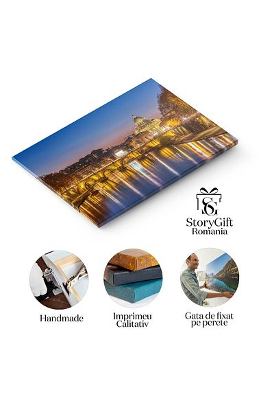 StoryGift Romania Tablou Canvas Raul Tiber Si Bazilica Sfantul Petru, Noapte, Roma, Arhitectura, Peisaj Urban 463