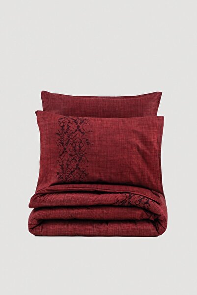 Cotton Box Plain Double Duvet Cover Set Sooty Claret Red