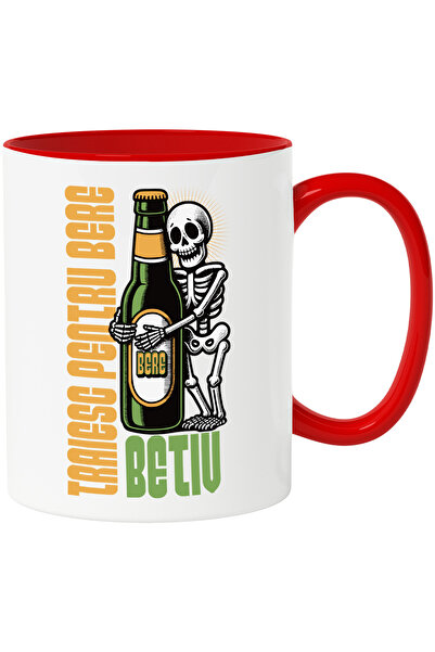 StoryGift Romania Cana Schelete Si Sticla De Bere Text Haios Traieste Pentru Bere, 330ml, Ceramic , Cu ,stg
