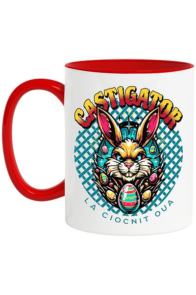 StoryGift Romania Cana Castigator La Ciocnit Oua Iepure Paste, 330ml, Ceramic Cu Maner Rosu, Cu Maner R,stg