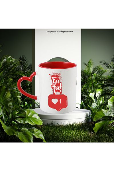 StoryGift Romania Be yourself social media appreciation power mug, 330ml, Ceramic with Red Heart Handle, With M,STG
