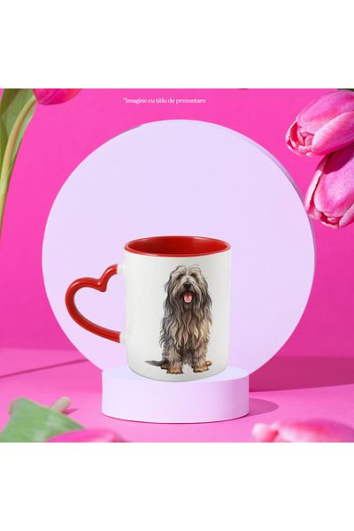 StoryGift Romania Mug with a very furry dog ​​| illustration | tongue out | playful | good | , With ,STG .