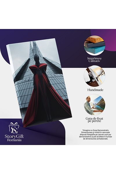 StoryGift Romania Tablou Canvas: Model Femeie Care Face Sedinta Foto Pentru O Noua Colectie In Costum Negru Si P