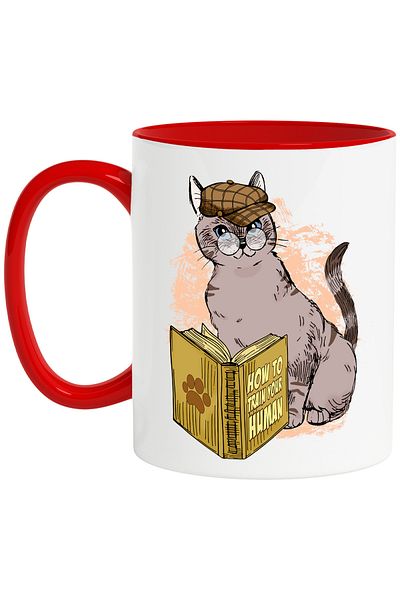 StoryGift Romania Mug with a cat, detective, glasses, wants to learn how to train his master, With ,STG