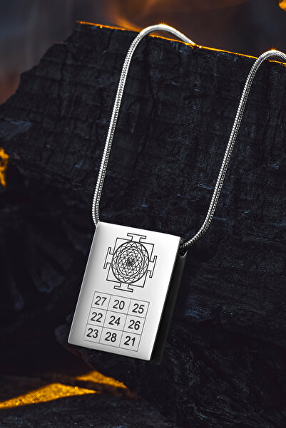 OSMANLI GÜMÜŞ YantraX Çelik Erkek Kolye Sri Yantra ve Kubera Yantra Sembolü K...