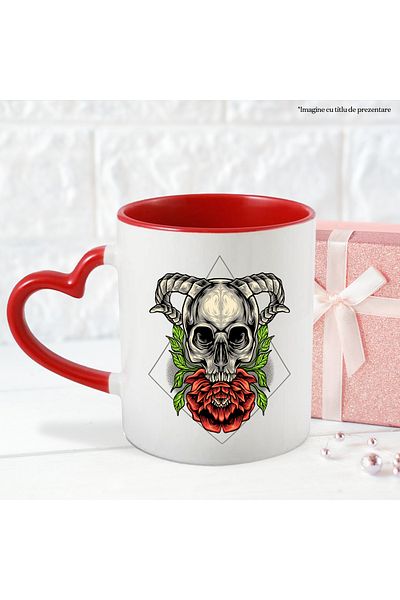 StoryGift Romania Mug With Flower, Leaves, Skull, Horns, Diamond, Geometric, Multicolor 330 ml, C, Cu,STG