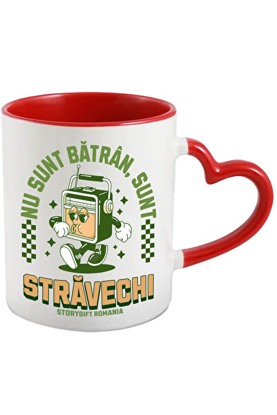 StoryGift Romania Cana Casetofan Vintige, Text Nu Sunt Batran , 330ml, Ceramica Cu Maner Inima Ros, Cu ,stg