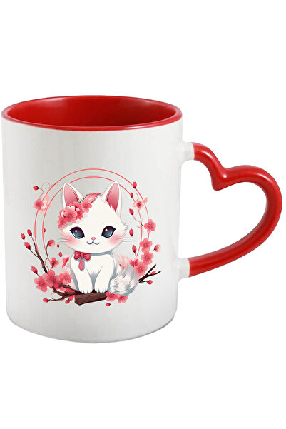 StoryGift Romania Cana Cu O Pisicuta Alba Imbujorata | Ilustratie | Flori | C...